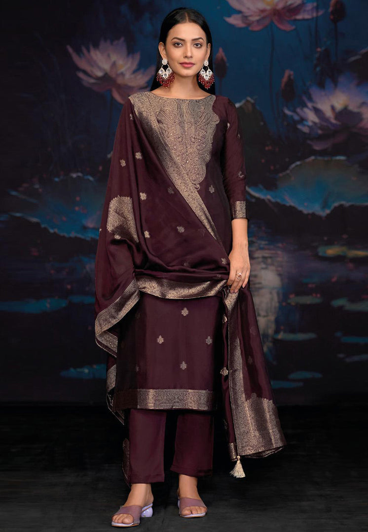 Wine Silk Pakistani Suit