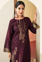 Load image into Gallery viewer, Wine Silk Pant Style Suit
