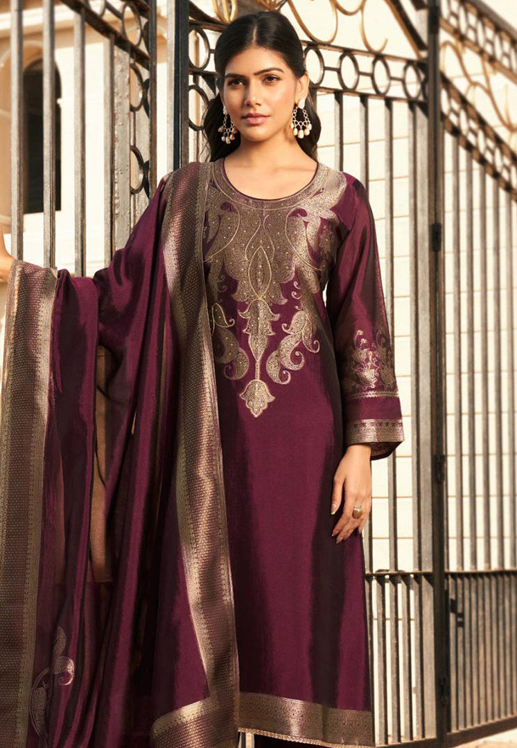 Wine Silk Pant Style Suit