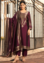 Load image into Gallery viewer, Wine Silk Pant Style Suit
