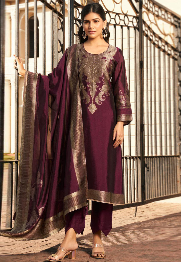 Wine Silk Pant Style Suit