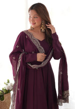 Load image into Gallery viewer, Wine Silk Readymade Anarkali Suit

