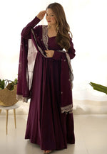 Load image into Gallery viewer, Wine Silk Readymade Anarkali Suit

