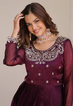Load image into Gallery viewer, Wine Silk Readymade Anarkali Suit
