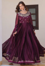 Load image into Gallery viewer, Wine Silk Readymade Anarkali Suit
