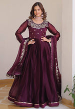 Load image into Gallery viewer, Wine Silk Readymade Anarkali Suit
