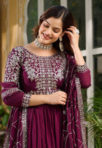 Load image into Gallery viewer, Wine Silk Readymade Long Anarkali Suit
