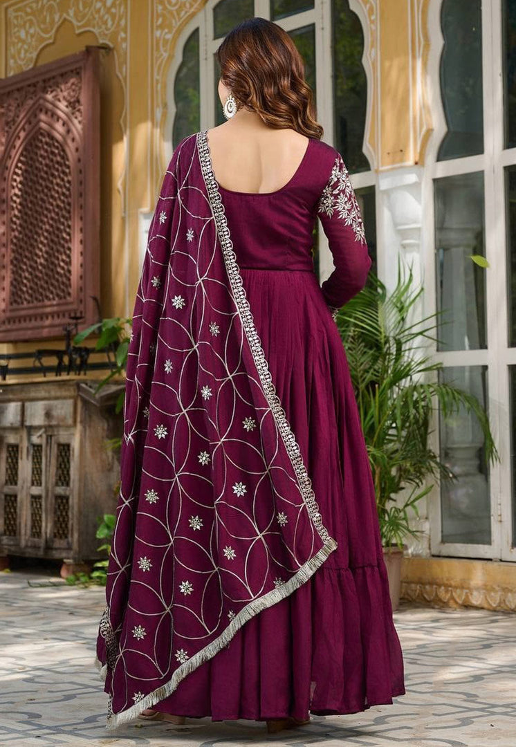 Wine Silk Readymade Long Anarkali Suit