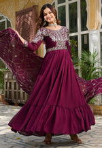 Load image into Gallery viewer, Wine Silk Readymade Long Anarkali Suit
