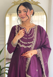 Wine Silk Readymade Long Anarkali Suit