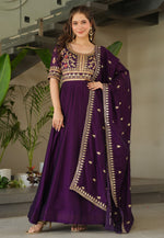Load image into Gallery viewer, Wine Silk Readymade Long Anarkali Suit
