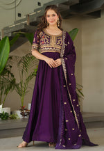 Load image into Gallery viewer, Wine Silk Readymade Long Anarkali Suit
