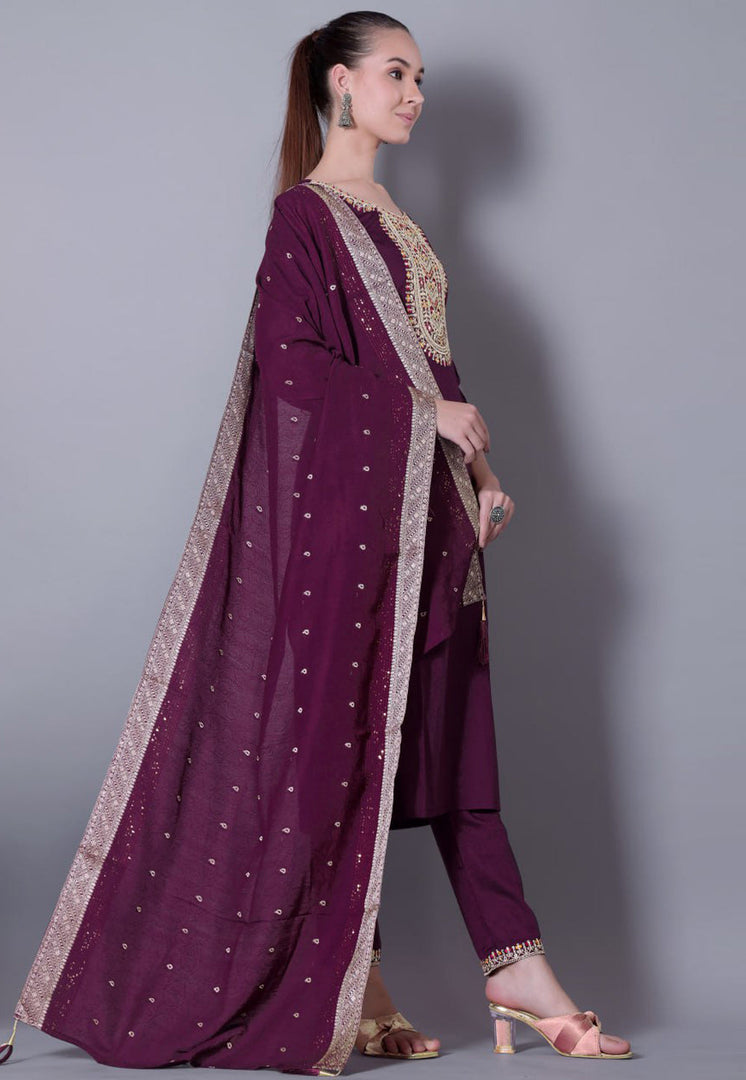 Wine Silk Readymade Pakistani Suit