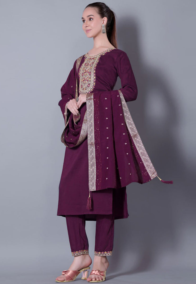 Wine Silk Readymade Pakistani Suit