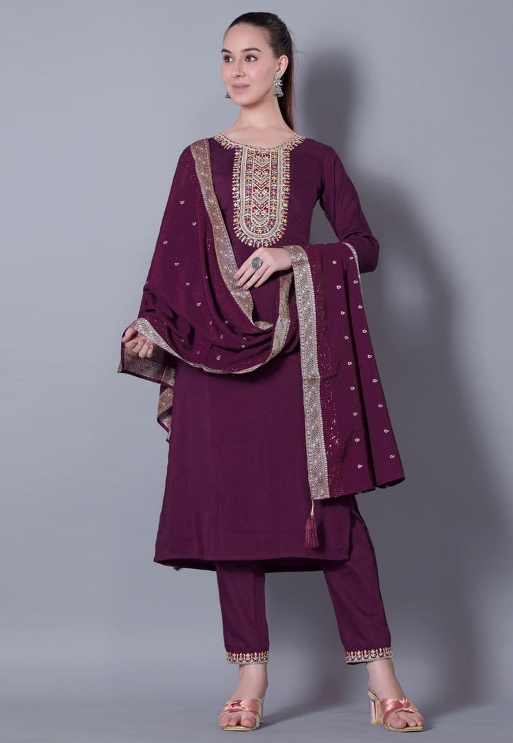 Wine Silk Readymade Pakistani Suit