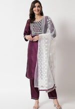 Load image into Gallery viewer, Wine Silk Readymade Pakistani Suit
