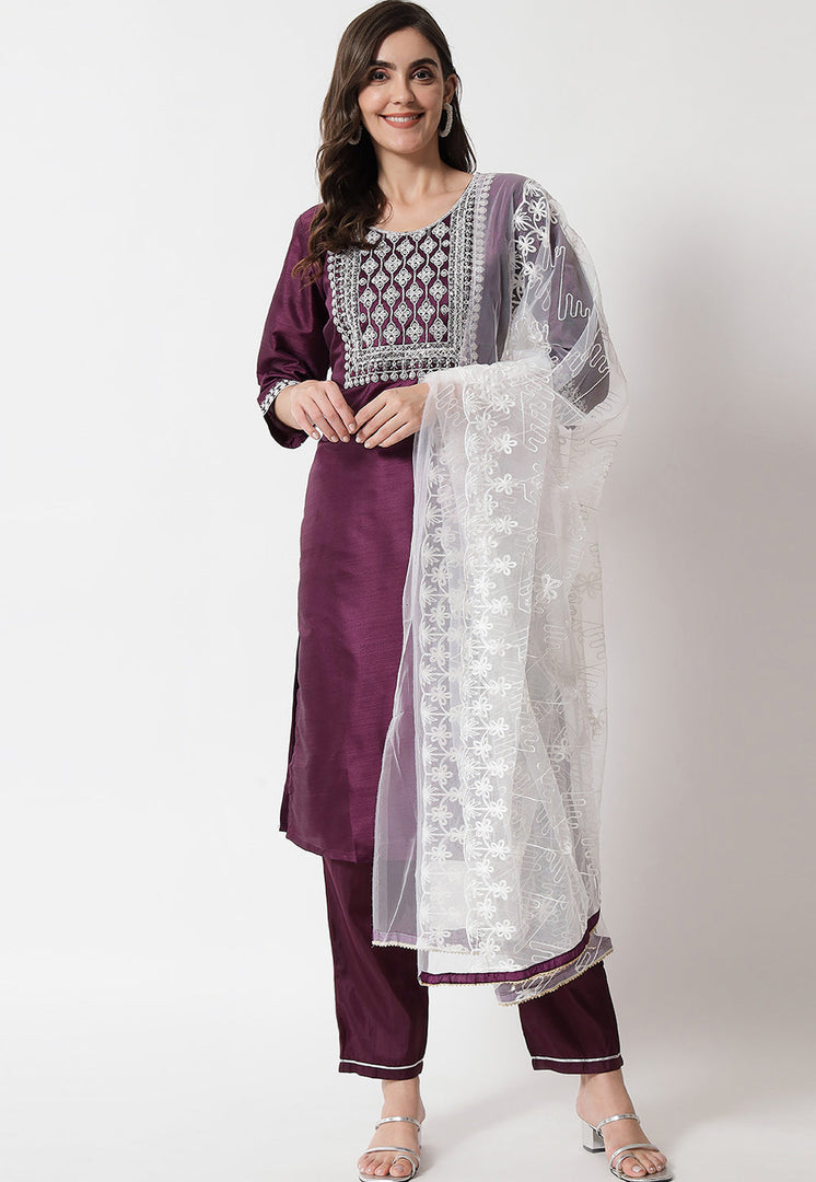 Wine Silk Readymade Pakistani Suit