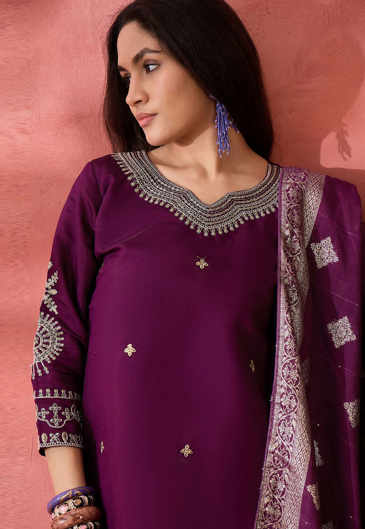 Wine Silk Readymade Pakistani Suit