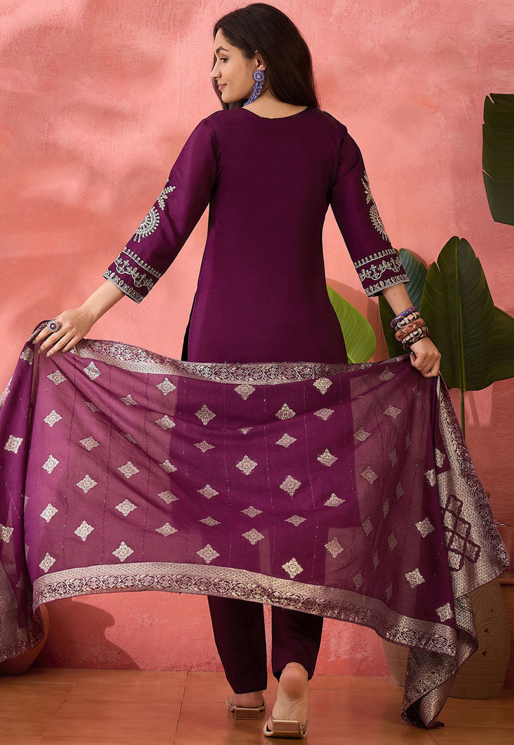 Wine Silk Readymade Pakistani Suit