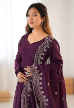 Load image into Gallery viewer, Wine Silk Readymade Palazzo Suit
