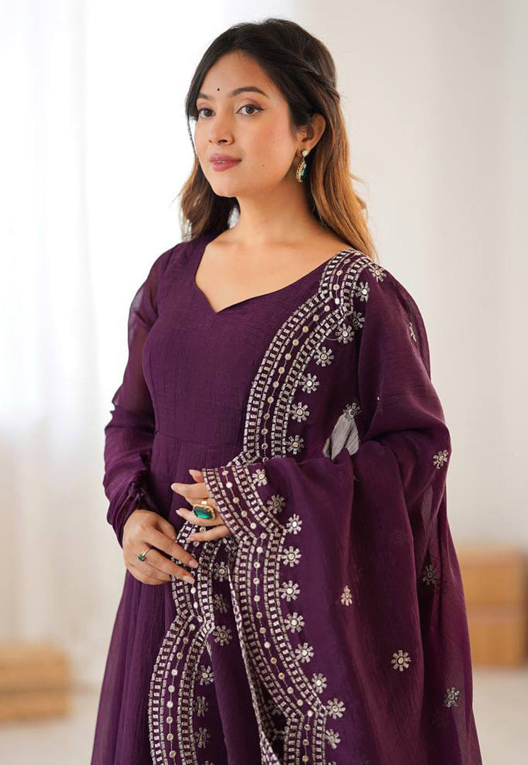 Wine Silk Readymade Palazzo Suit