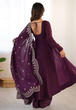 Load image into Gallery viewer, Wine Silk Readymade Palazzo Suit
