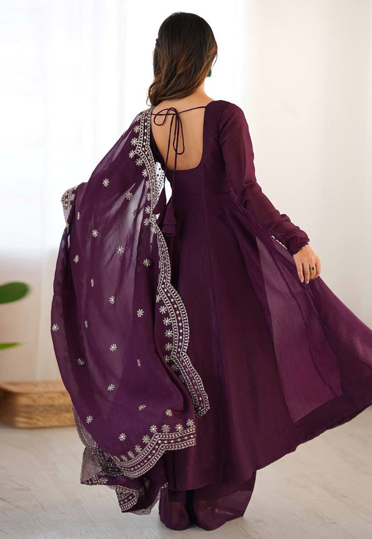 Wine Silk Readymade Palazzo Suit