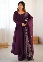 Load image into Gallery viewer, Wine Silk Readymade Palazzo Suit
