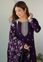 Load image into Gallery viewer, Wine Silk Readymade Pant Style Suit
