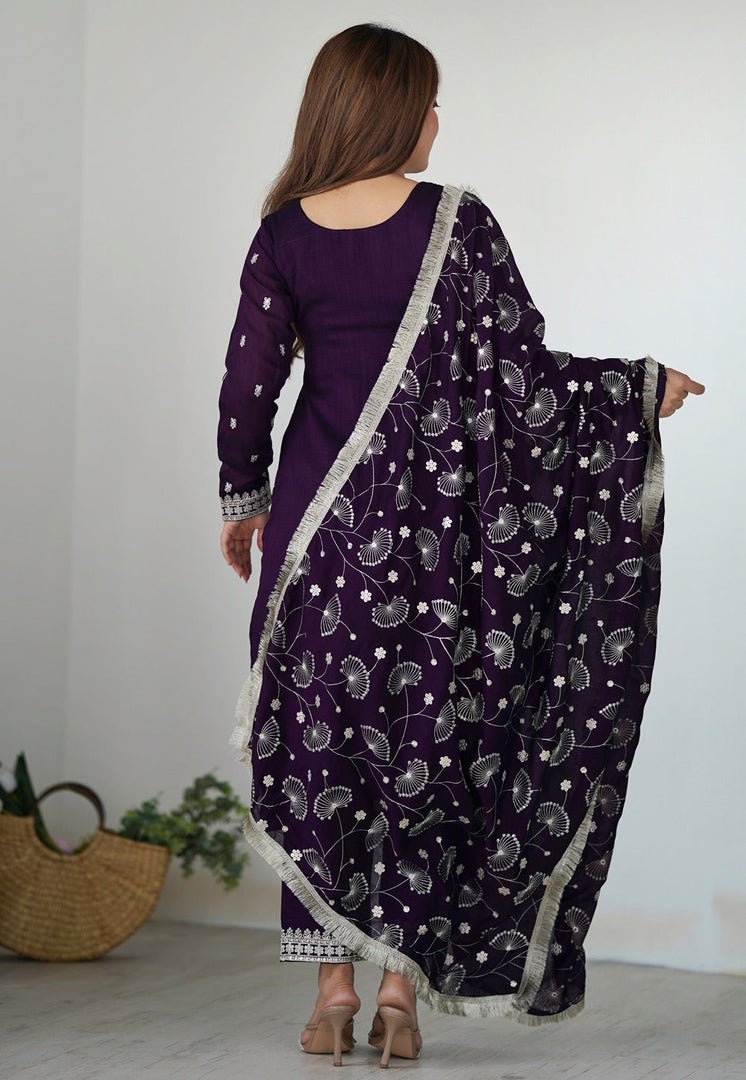 Wine Silk Readymade Pant Style Suit