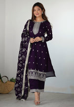 Load image into Gallery viewer, Wine Silk Readymade Pant Style Suit
