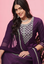 Load image into Gallery viewer, Wine Silk Readymade Pant Style Suit

