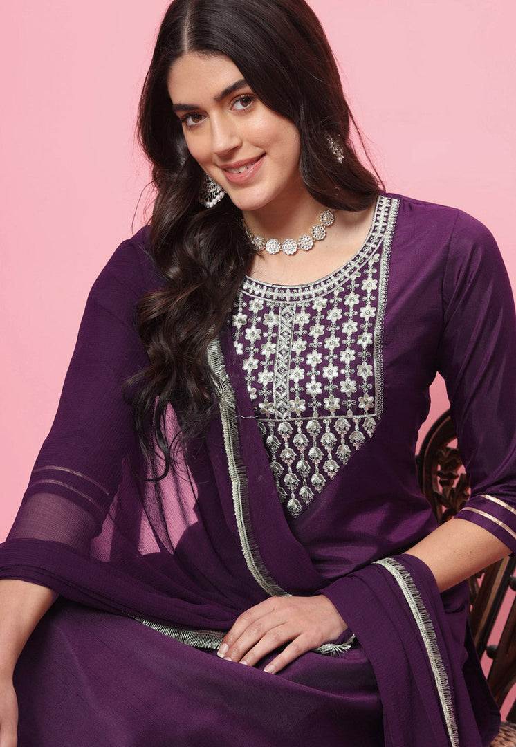 Wine Silk Readymade Pant Style Suit