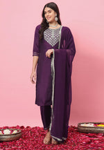 Load image into Gallery viewer, Wine Silk Readymade Pant Style Suit
