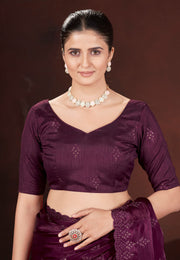 Wine Silk Saree With Blouse