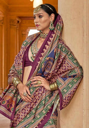 Wine Silk Saree With Blouse