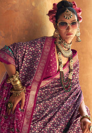 Wine Silk Saree With Blouse