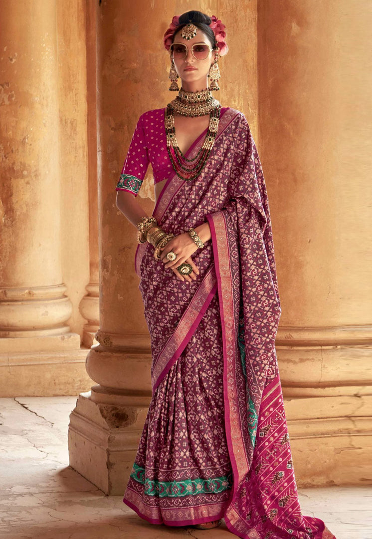 Wine Silk Saree With Blouse