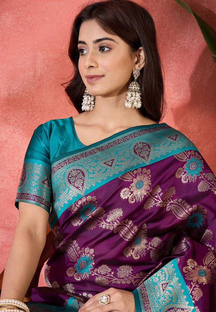 Wine Silk Saree With Blouse