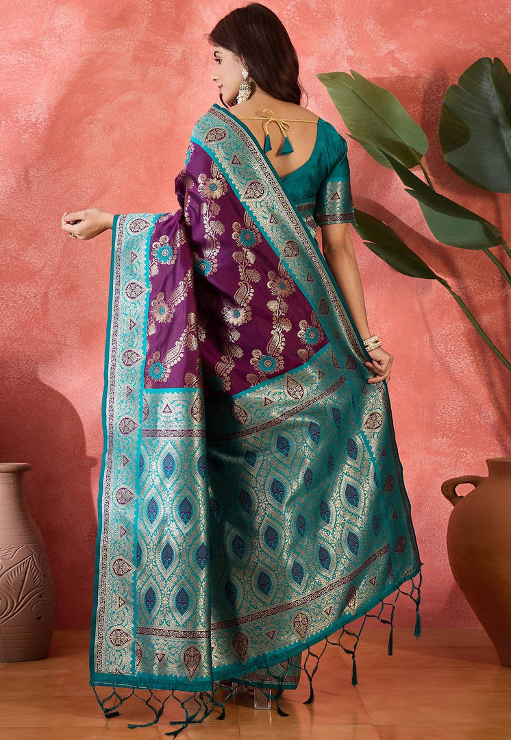 Wine Silk Saree With Blouse