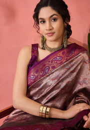 Wine Silk Saree With Blouse