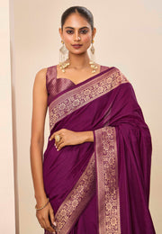 Wine Silk Saree With Blouse