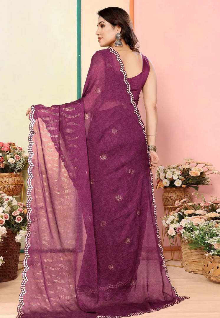 Wine Silk Saree With Blouse