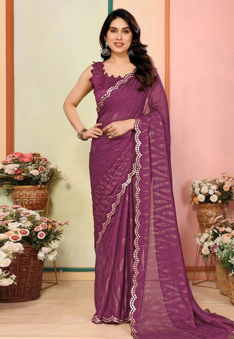 Wine Silk Saree With Blouse
