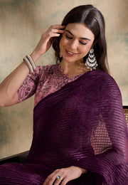 Wine Silk Saree With Blouse