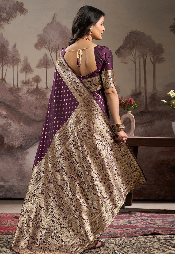Wine Silk Saree With Blouse