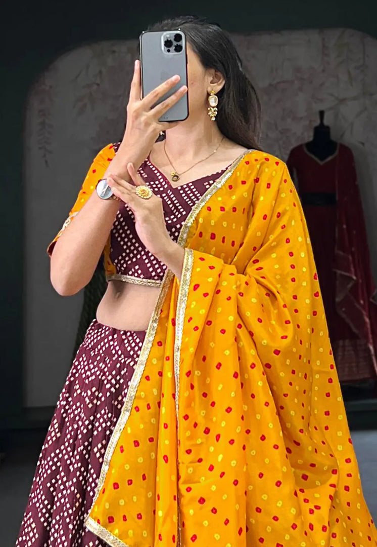 Wine Tussar Silk Readymade Circular Lehenga Choli