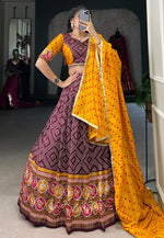 Load image into Gallery viewer, Wine Tussar Silk Readymade Circular Lehenga Choli
