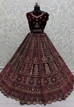 Load image into Gallery viewer, Wine Velvet Bridal Lehenga Choli
