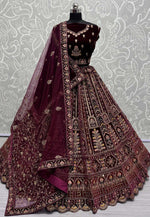 Load image into Gallery viewer, Wine Velvet Bridal Lehenga Choli

